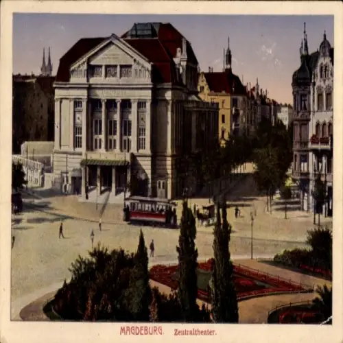 Ak Magdeburg an der Elbe, Zentraltheater, Straßenbahn
