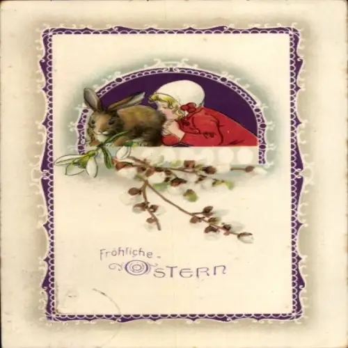 Ak Fröhliche Ostern, Kind, Osterhase