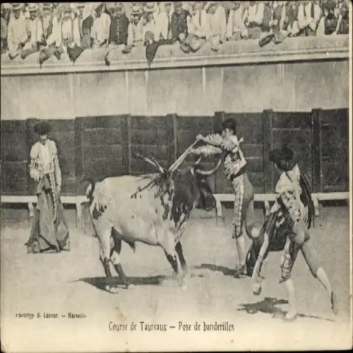 CPA Course de Taureaux, Pose de banderilles