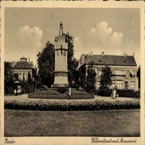 Ak Breda Nordbrabant Niederlande,  Willemstraat met Monument