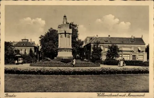 Ak Breda Nordbrabant Niederlande,  Willemstraat met Monument