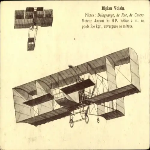 Ak Biplan Voisin, Delagrange, de Rue, de Caters, Aéroplane, Flugpioniere