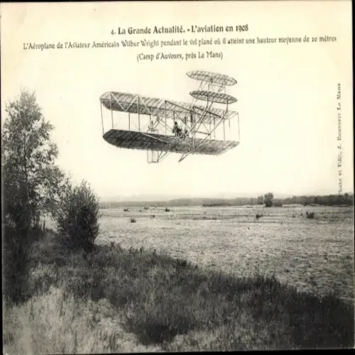 Ak Aeroplane de l'Aviateur Americain Wilbur Wright, Doppeldecker