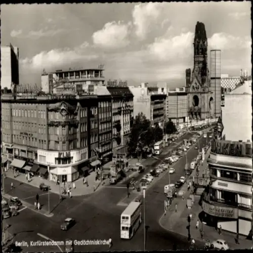 Ak Berlin Charlottenburg, Kurfürstendamm, Gedächtniskirche, Stadtansicht, Verkehr, Gebäude