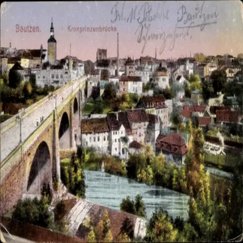 Ak Bautzen in der Oberlausitz, Kronprinzenbrücke, Stadt