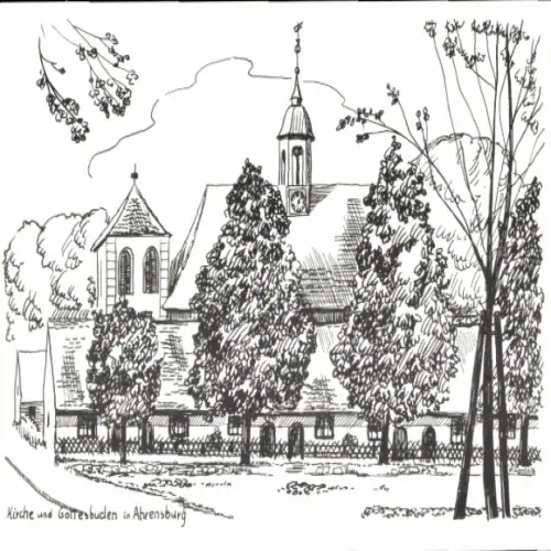 Künstler Ak Ahrensburg im Kreis Stormarn, Kirche und Gottesbuden 