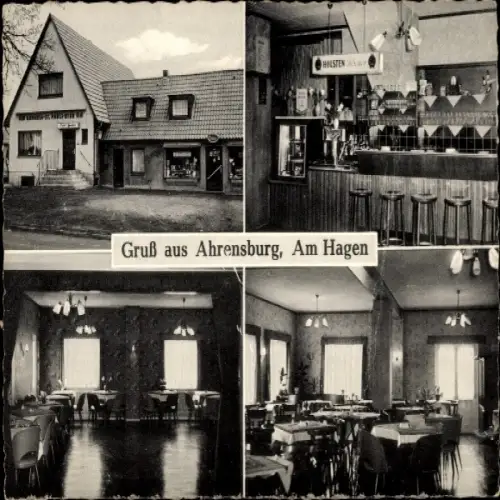 Ak Ahrensburg in Holstein, Gasthof, Bar, Speisesaal, Stühle und Tische, Fenster, Beleuchtung