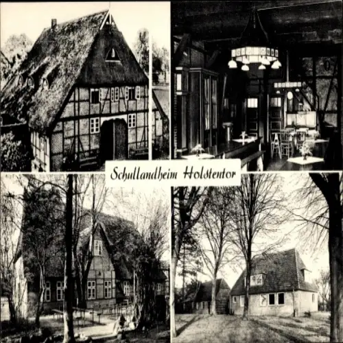 Ak Hoisdorf in Schleswig-Holstein, Schullandheim Holstentor, vier Bilder, Fachwerkhaus, Innenansi