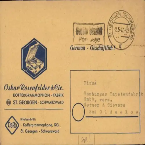 Ak Oberkirnach St. Georgen im Schwarzwald, Koffergrammophon, Oskar Rosenfelder & Cie., Geschäftsb