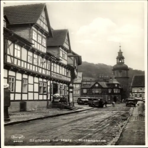 Ak Stolberg im Harz, Historische Gebäude, Rittergasse, Schwarz-Weiß-Foto, Stadtansicht