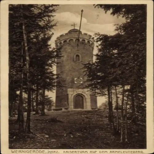 Ak Wernigerode im Harz, Kaiserturm auf dem Armeleuteberg, Wald, r Turm