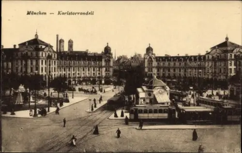Ak München, Karlstorrondell,  Gebäude, Straßenbahn