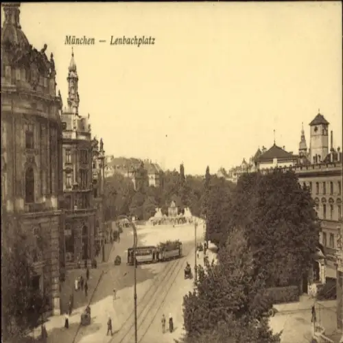 Ak München,  Lenbachplatz,  Straßenbahn