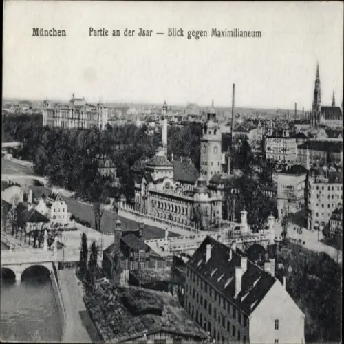 Ak München Maxvorstadt, Panorama von  Blick auf das Maximilianeum, alte Architektur