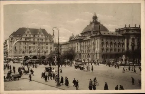 Ak München, Karlsplatz, Justizpalast, Straßenbahn