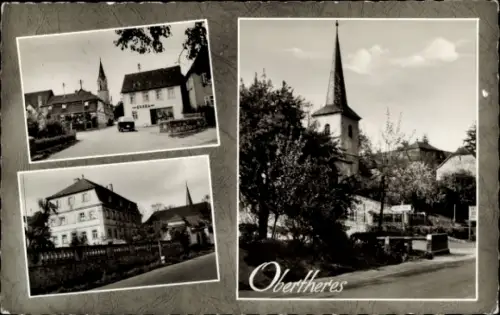 Ak Obertheres Theres in Unterfranken, Teilansichten, Kirche, Straßenpartie, Geschäft