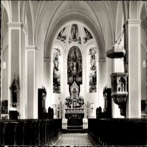 Ak Nordkirchen in Westfalen, Innenansicht der katholischen Pfarrkirche, Altar, Kirchenbänke, goti