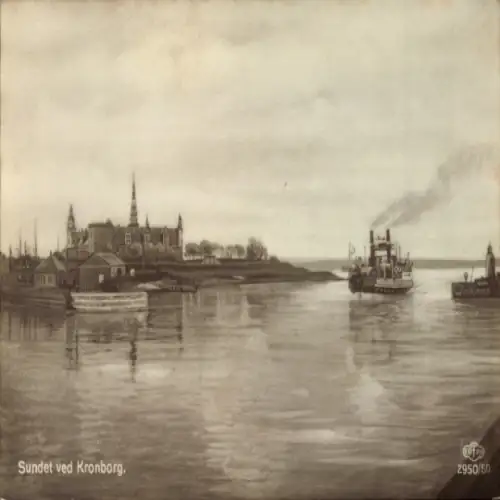 Ak Helsingør Helsingör Dänemark, Kronborg Slot, Schloss, Sund, Schiffe