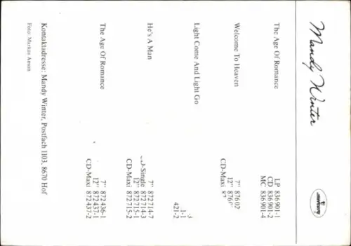 Autogrammkarte Sängerin Mandy Winter, Portrait, Autogramm