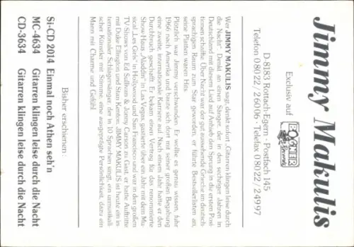 Autogrammkarte Sänger Jimmy Makulis, Portrait, Autogramm