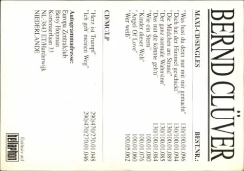 Autogrammkarte Sänger Bernd Clüver, Portrait, Autogramm