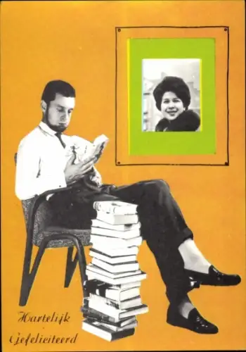Passepartout Ak Sängerin Anneke Grönloh, Mann mit Bücherstapel