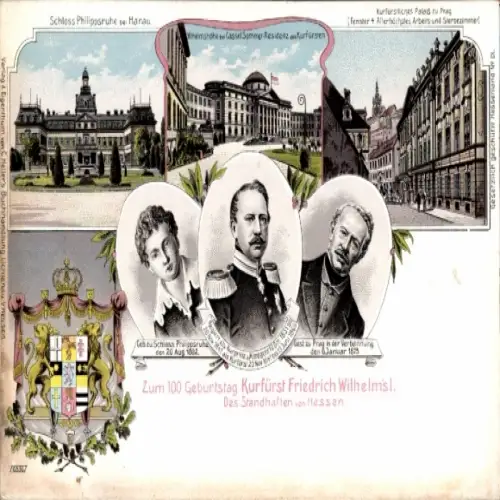 Wappen Litho Hanau am Main, Schloss Philippsruhe, Kurfürst Friedrich Wilhelm I v. Hessen-Kassel