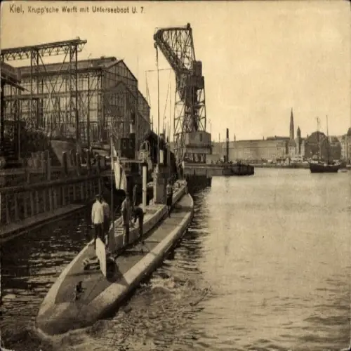 Foto Ak Kiel in Schleswig Holstein, Krupp' sche Werft, Deutsches U Boot, U 7
