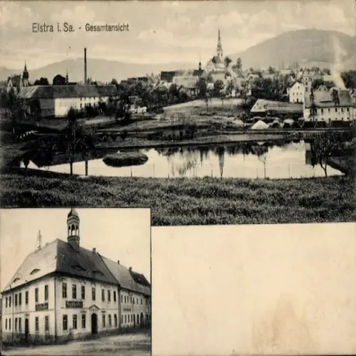 Ak Elstra in der Oberlausitz Sachsen, Gesamtansicht, Rathaus