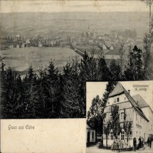 Ak Elstra in der Oberlausitz Sachsen, Gesamtansicht, Schützenhaus, K. König