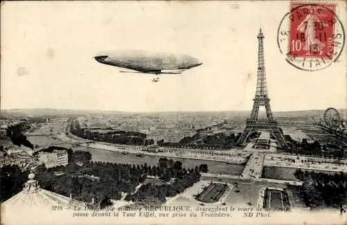 Ak Paris VII, Eiffelturm, Zeppelin, Trocadéro