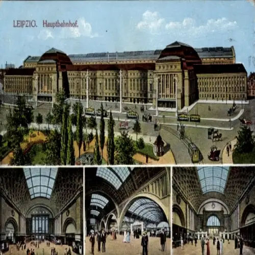 Ak Leipzig, Hauptbahnhof,  Bauweise, Straßenbahn, Menschen, Bahnsteig