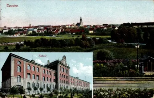 Ak Taucha in Sachsen, Stadtansicht von  Schule,  Gebäude