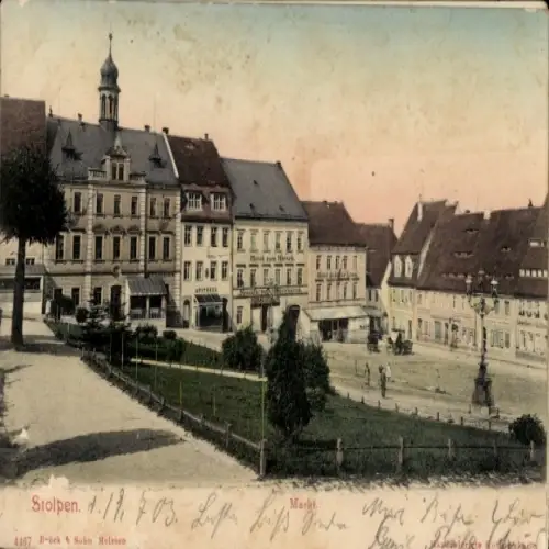 Ak Altstadt Stolpen in Sachsen, Stadtansicht, Markt, Gebäude, Poststempel,  Atmosphäre