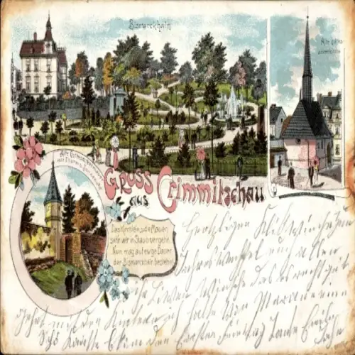 Ak Crimmitschau in Sachsen, Bismarckhain, Kirche, Gedicht