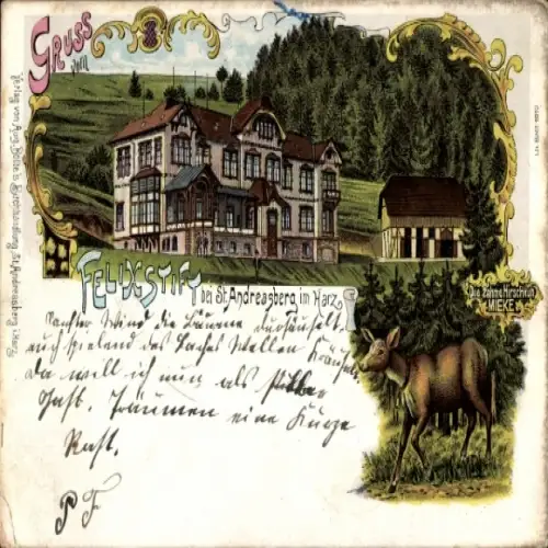 Litho St. Andreasberg Braunlage im Harz, Hotel, Hirschkuh
