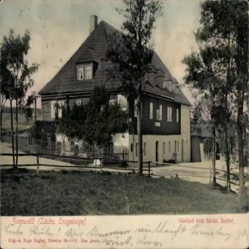 Ak Zinnwald Georgenfeld Altenberg im Erzgebirge, Gasthof zum Sächs. Reiter, Zinnwald, Sächsisches