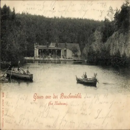 Ak Niederau in Sachsen, Buschmühle, See, Ruderboote