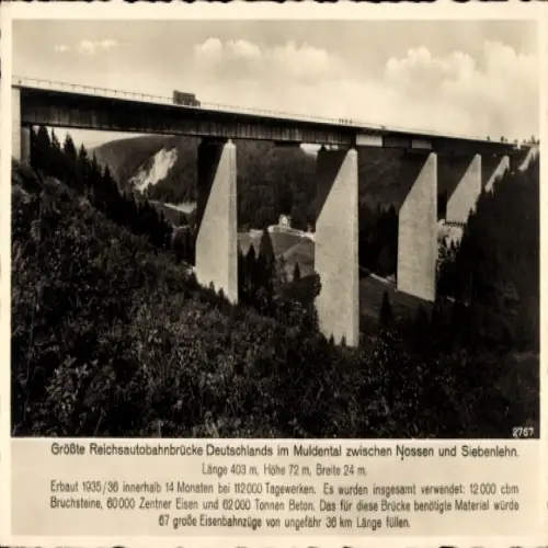 Ak Siebenlehn Großschirma in Sachsen, Größte Reichsautobahnbrücke, Muldental, Nossen,  403m lang,