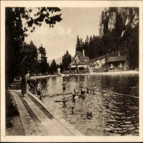 Ak Bad Faulenbach Füssen im Ostallgäu, Naturbäder, Schwimmbad, Bade-Café, Faulenbach, 1934