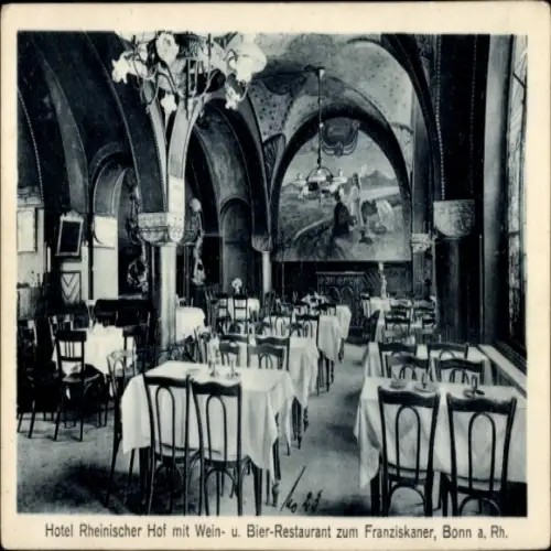 Ak Bonn am Rhein, Restaurant mit Tischen, Stühlen, Säulen, gemalter Wanddekoration