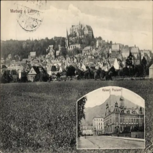 Ak Marburg an der Lahn, Gesamtansicht, Kaiserliches Postamt