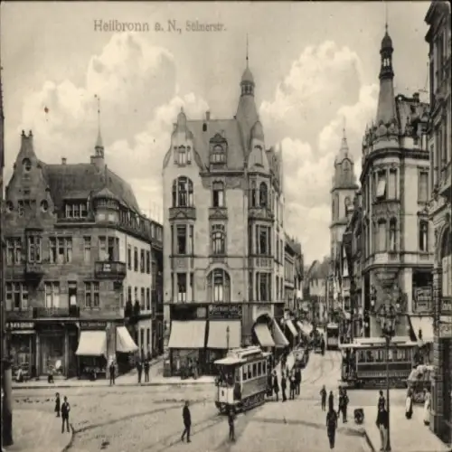 Ak Heilbronn am Neckar, Stadtansicht, Salmerstr.,  Gebäude, Straßenbahnen
