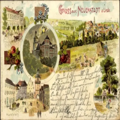 Ak Neuenstadt am Kocher Württemberg, Verschiedene Ansichten, Schloss, Marktplatz, Landschaft, Gru