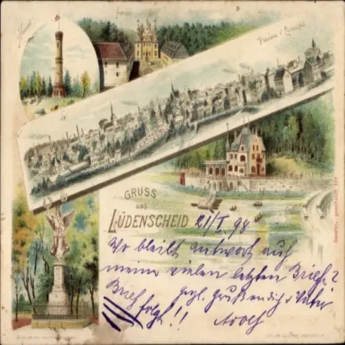 Litho Lüdenscheid im Märkischen Kreis, Panorama, Denkmal, Teilansichten, Aussichtsturm