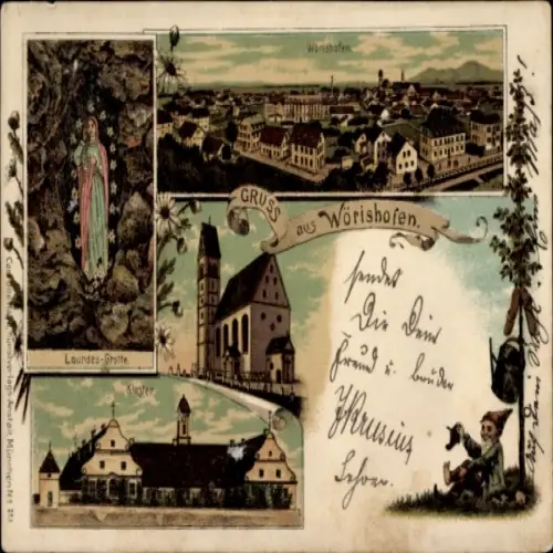 Ak Bad Wörishofen im Unterallgäu, Lourdes-Grotte, Kloster, GRUSS aus Wörishofen