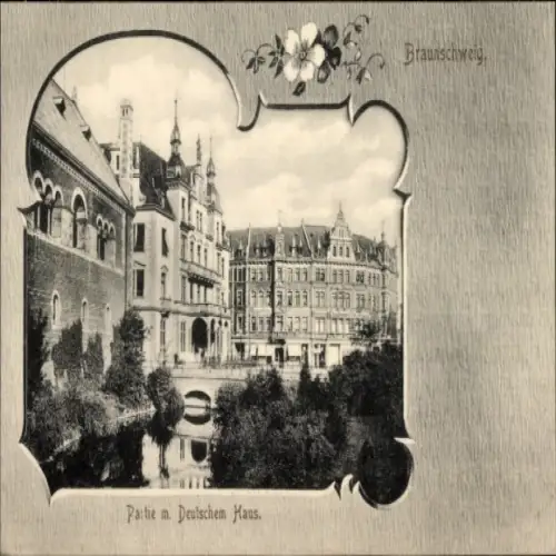 Ak Braunschweig in Niedersachsen, Partie m. Deutschem Haus,  Architektur, Wasseransicht