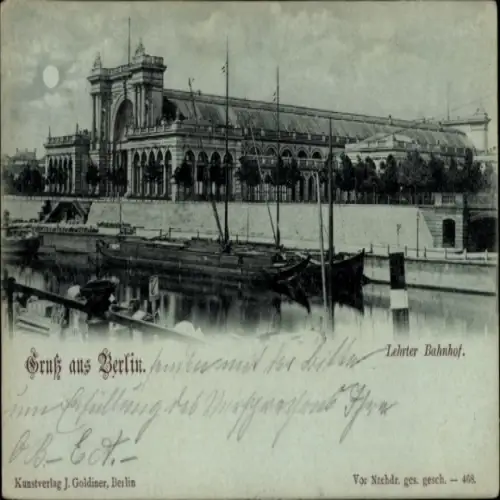 Mondschein Ak Berlin Tiergarten Moabit, Lehrter Bahnhof