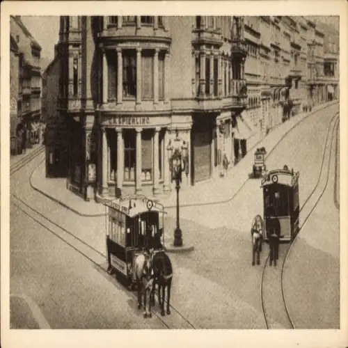 Ak Halle Saale, 50 Jahre Straßenbahn 1882-1932, Vorspannstelle Leipziger Turm 1882, Pferdebahnen