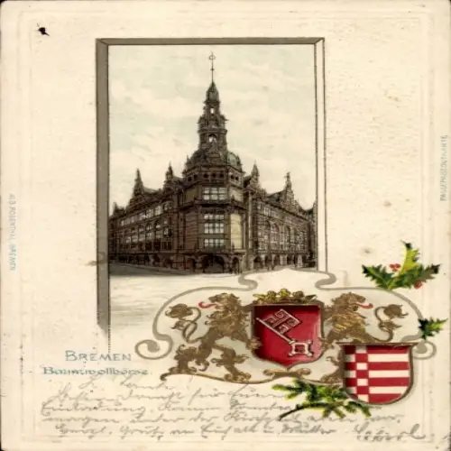 Präge Wappen Litho Hansestadt Bremen, Baumwollbörse